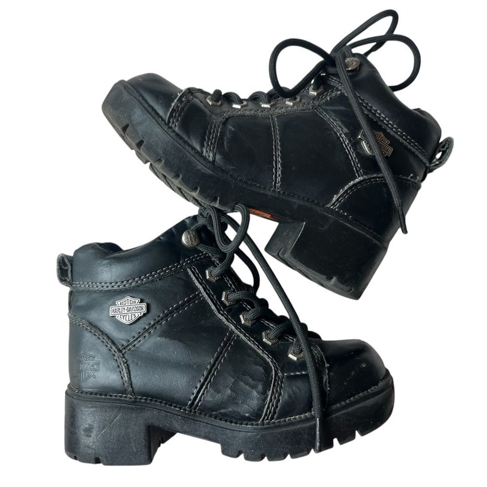 VINTAGE HARLEY DAVIDSON LEATHER BIKER BOOTS KIDS SIZE 10